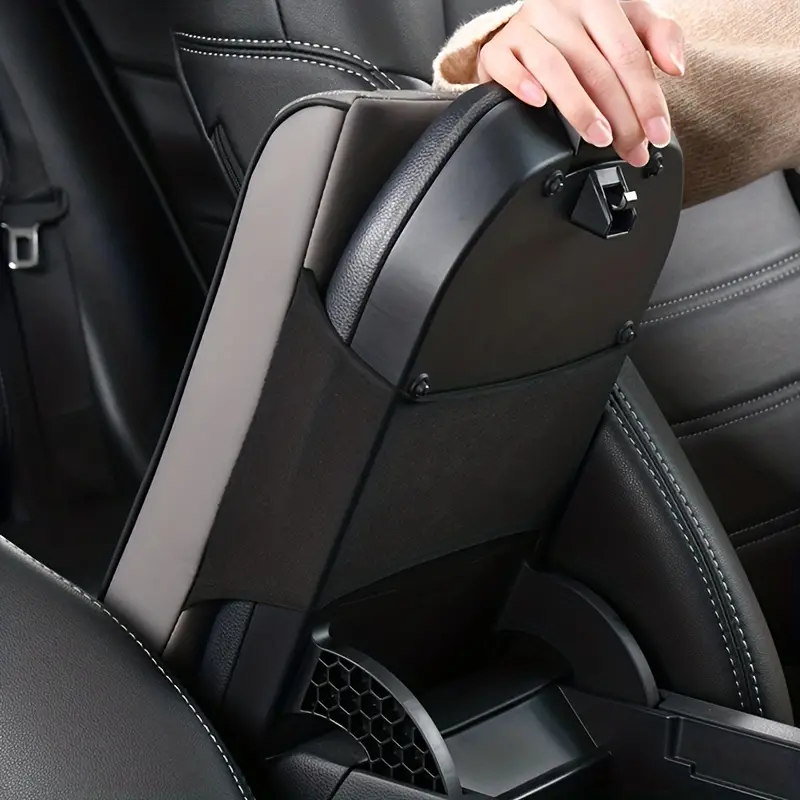 thumbnail image 2 of PU Leather Car Cushion Universal Car Center Console Cover – Leather Waterproof Armrest Pad Cushion With Non-Slip Base For Most Cars, SUVs & Trucks Armrest Cover 2 of 12