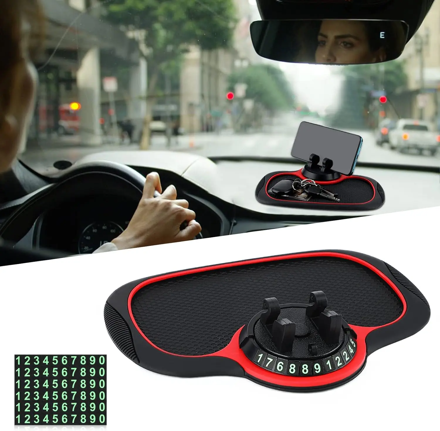 3 in 1 Car Dashboard Non Slip mobile Pad Mobile Phone Holder, Augot 360° Rotatable Car Anti-Skid Pad