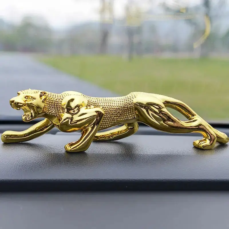 Golden Jaguar Car Dashboard Showpiece with Moving Head – Elegant Car Interior Decoration
