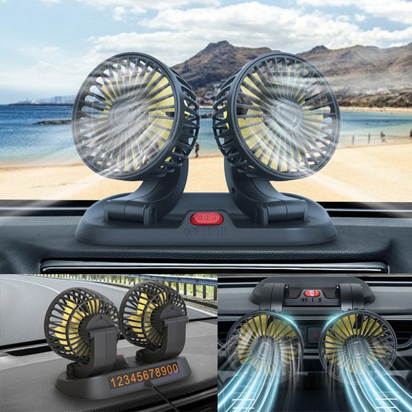 Rotatable 360° Car Cooling 12v Fan Automobile Dashboard Fan for Car Truck SUV RV- ATV Boat - With Car Parking Number Card