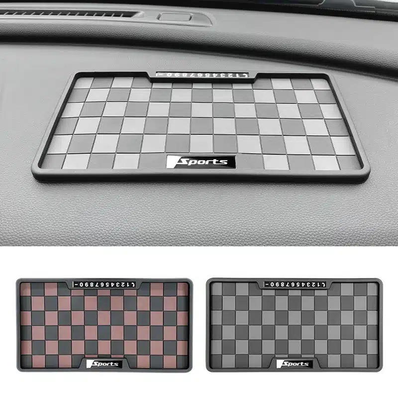 Car Dashboard Non-Slip Mobile Mat – Sports Edition with Built-in Parking Number Plate