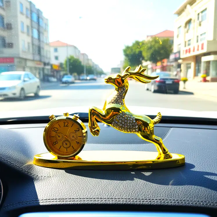 Golden Horse Statue Animal Figurine with Clock Tabletop Crafts Lucky Fortune Car Interior Decoration Home living Room