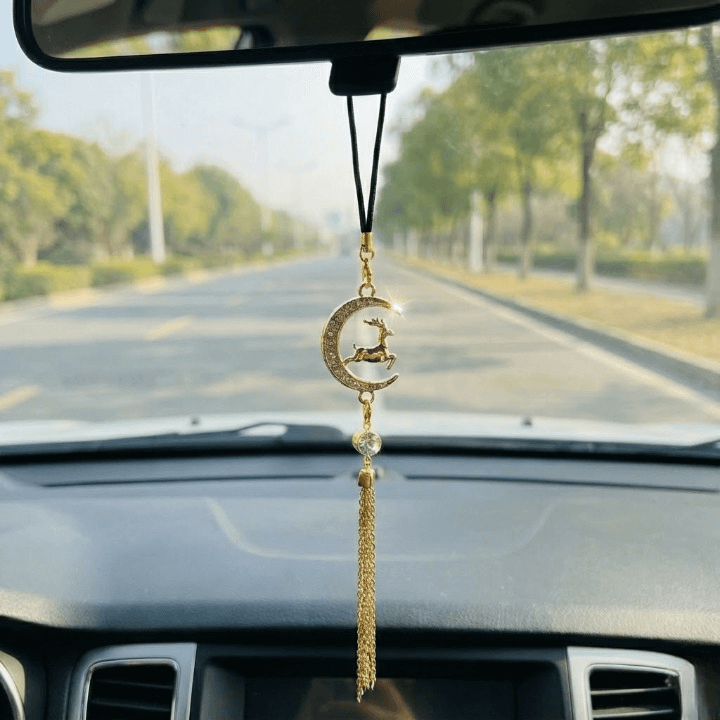 Luxury Moon & Deer Rearview Mirror Car Hanging Decor