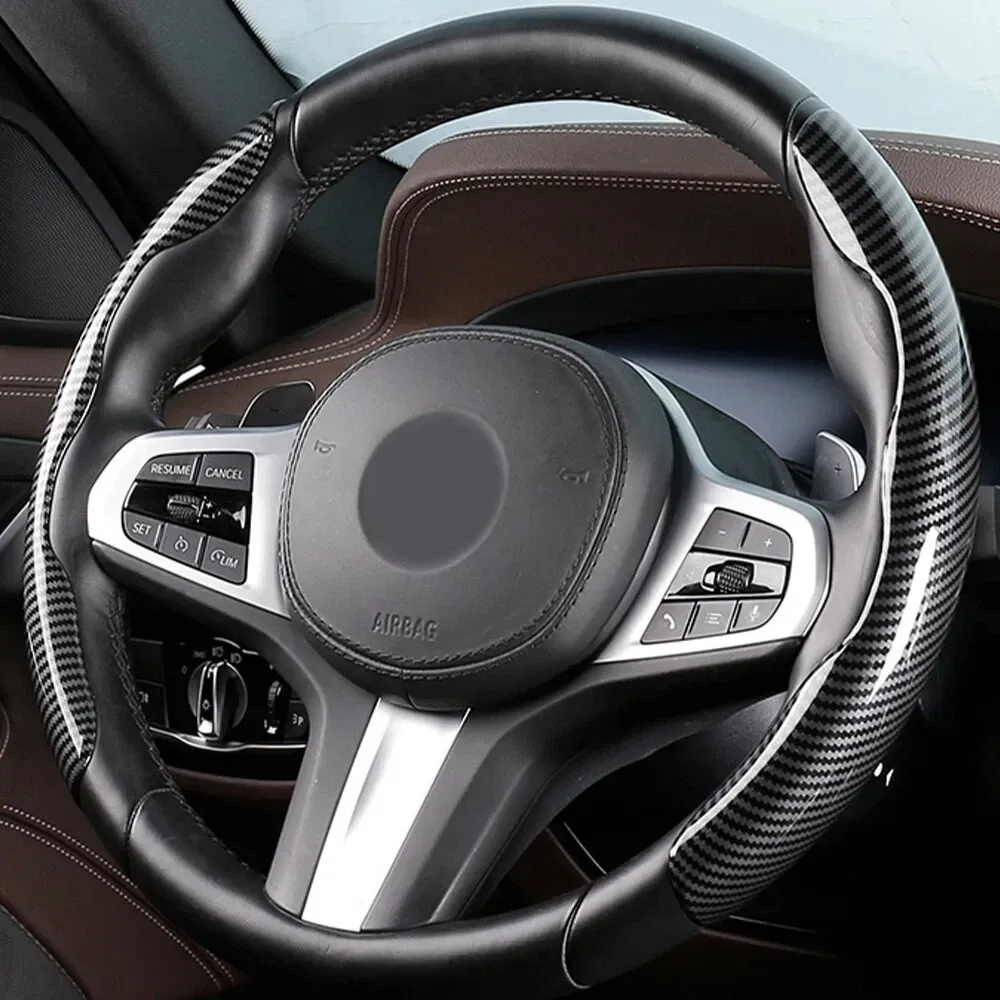Premium Carbon Fiber Steering Wheel Cover  Universal Fit for All kinds Of Car Model